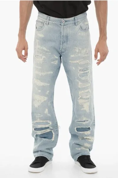 Heron Preston Straight Leg Distressed Jeans 23cm In Blue