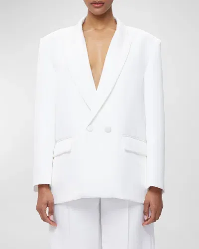 Herve Leger Duchess Satin Oversized Double-breasted Blazer In Alabaster