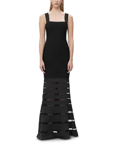 Herve Leger Ruched Woven Mix Tank Gown In Black