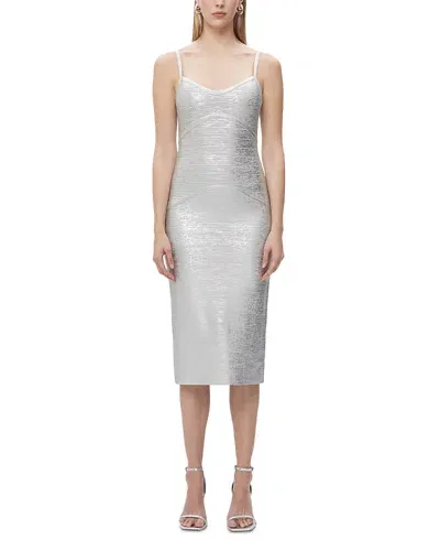 Herve Leger The Ivy Foil Print Dress In Silver Foil