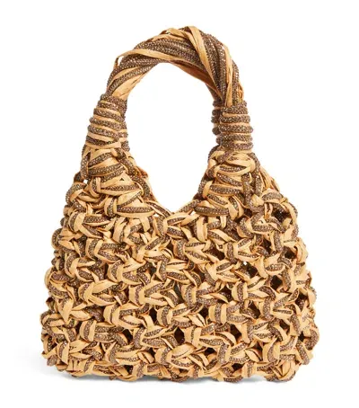 Hibourama Crystal-trim Vannifique Woven Bag In Brown