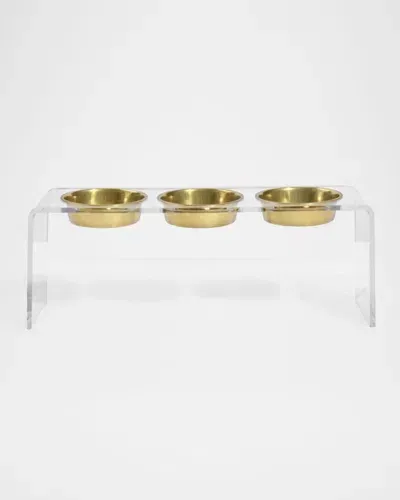 Hiddin Tall Clear Triple Dog Bowl Feeder, 2 Quarts In Clear/gold