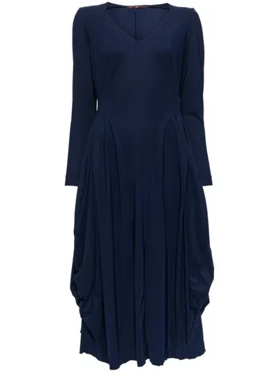 High Balloon Long-sleeves Midi Dress In Blue