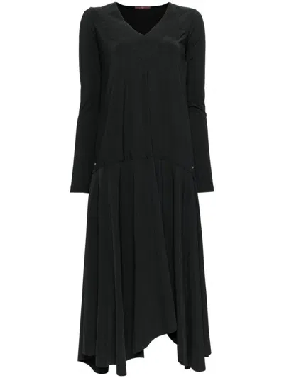 High Drop Waist Long-sleeves Dress In Black