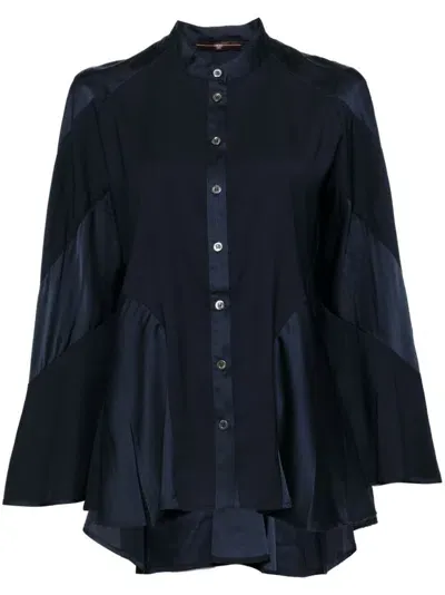 High Flared Long Sleeves Blouse In Blue