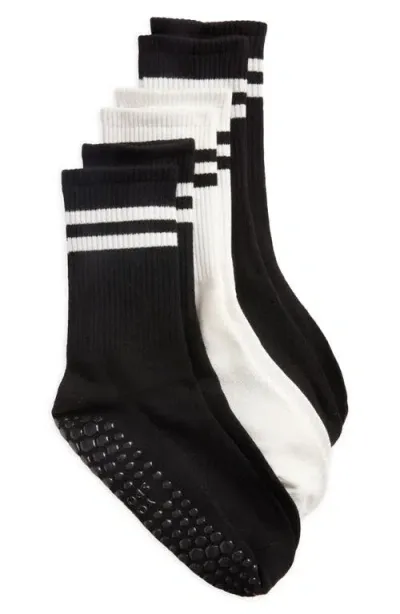 High Heel Jungle 3-pack Varsity Grip Crew Socks In Black, Black, White