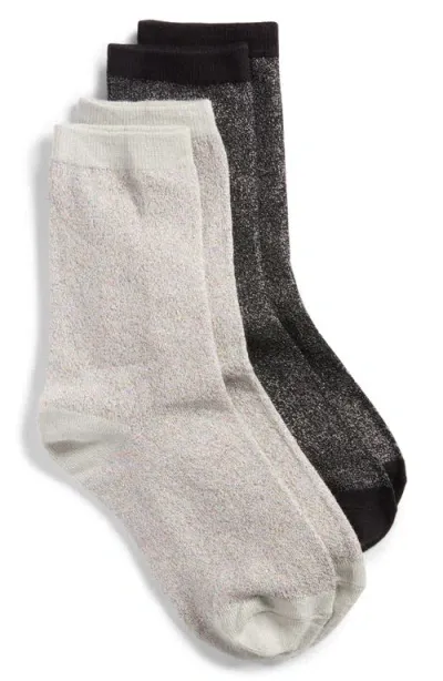 High Heel Jungle Assorted 2-pack Metallic Crew Socks In Black, Silver