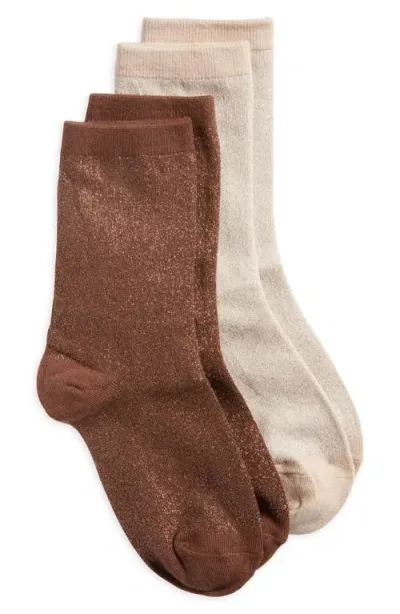 High Heel Jungle Assorted 2-pack Metallic Crew Socks In Champagne , Brown