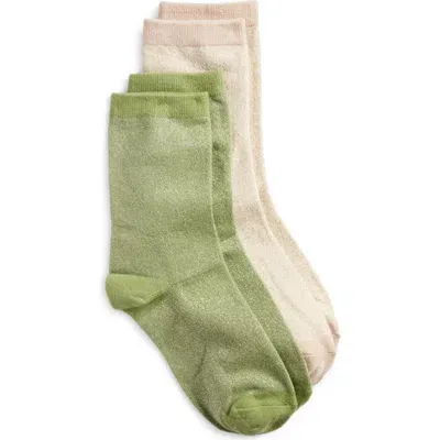 High Heel Jungle Assorted 2-pack Metallic Crew Socks In Green, Brass