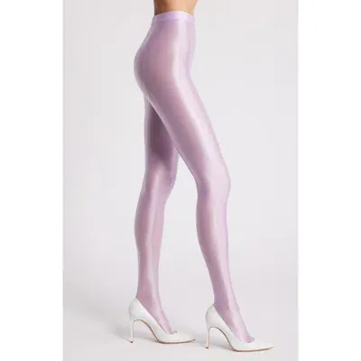 High Heel Jungle Mercury Shiny Opaque High Waist Tights In Purple