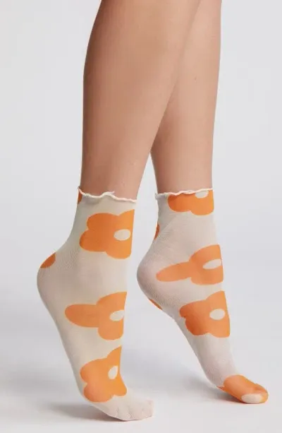 High Heel Jungle Retro Floral Mesh Socks In Orange