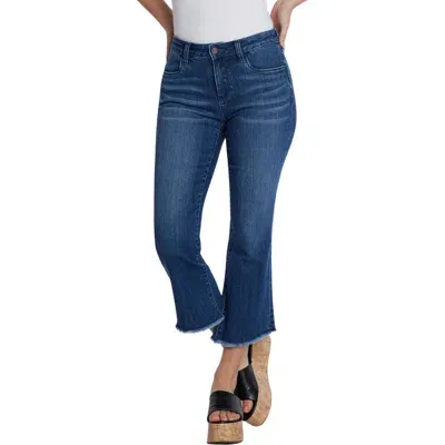 Hint Of Blu Crop Raw Hem Flare Jeans In Mist Blue