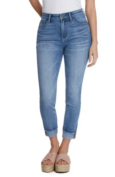 Hint Of Blu Cuffed Crop Skinny Jeans In Worn Blue