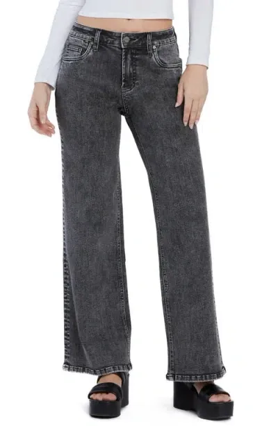 Hint Of Blu Happy Go Lucky Wide Leg Jeans In Stormy Grey