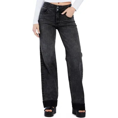 Hint Of Blu Mighty High Waist Wide Leg Jeans In Faded Black