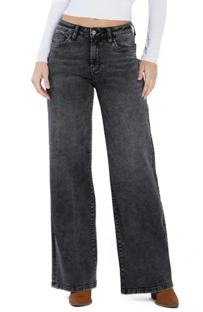 Hint Of Blu Mighty High Waist Wide Leg Jeans In Faded Black