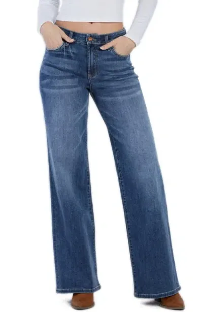 Hint Of Blu Mighty High Waist Wide Leg Jeans In North Star Blue