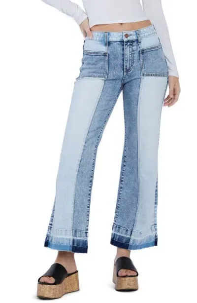 Hint Of Blu Pieced Release Hem Ankle Straight Leg Jeans In Innovative Blue