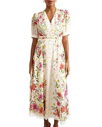 Hobbs London Aurelia Silk Dress In Cream Multi