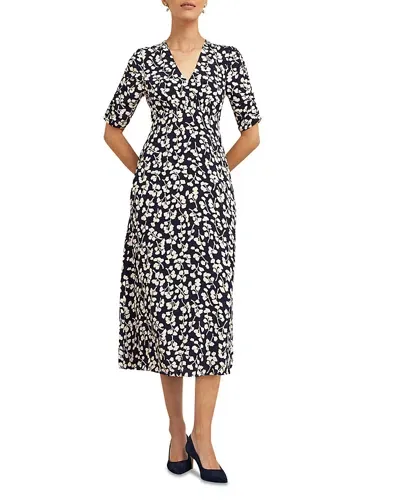 Hobbs London Bonnie Floral Print Midi Dress In Navy Cream