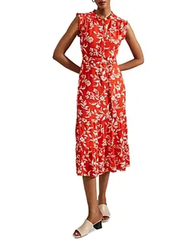 Hobbs London Elsa Ruffled Midi Dress In Red Buttercream