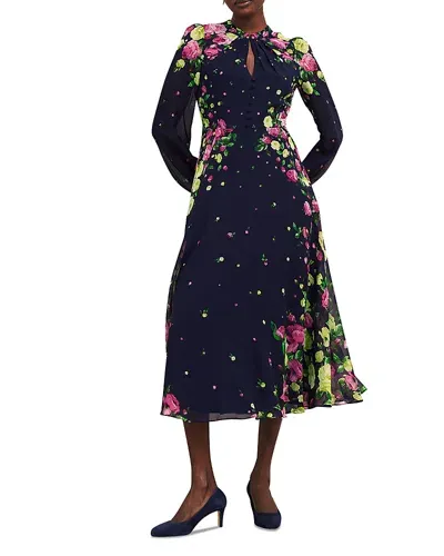 Hobbs London Eva Floral Print Silk Midi Dress In Navy Multi