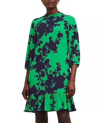 Hobbs London Georgia Printed Shift Dress In Green Navy