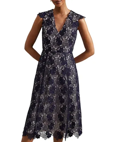 Hobbs London Hannah Lace Midi Dress In Navy Pale