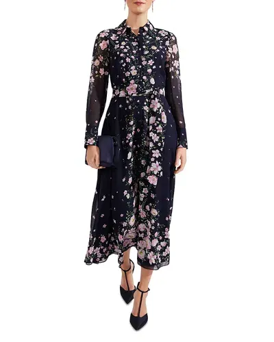 Hobbs London Juliet Silk Shirt Dress In Navy Multi