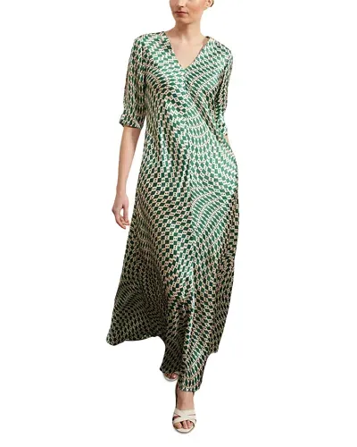 Hobbs London Parcevall Silk Dress In Green Cream