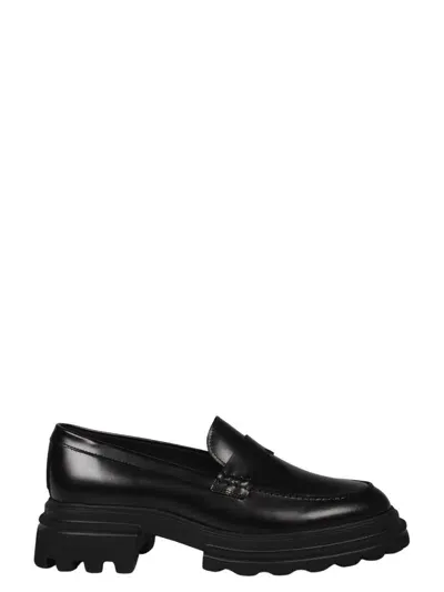 Hogan Round Toe Loafers  In Black