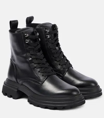 Hogan Benisa Leather Combat Boots In Black