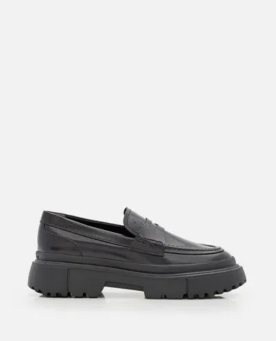 Hogan Chunky Leather Loafers In Black