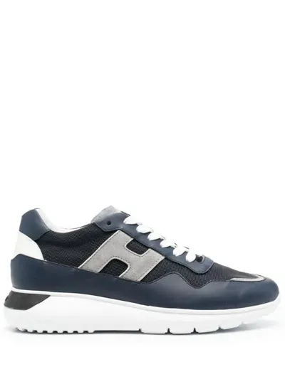 Hogan Panelled Leather Sneakers With Logo In Azul