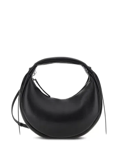 Hogan Circular Leather Hobo Bag In Black