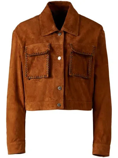 Hogan Cropped-lederjacke Im Trucker-look In Braun