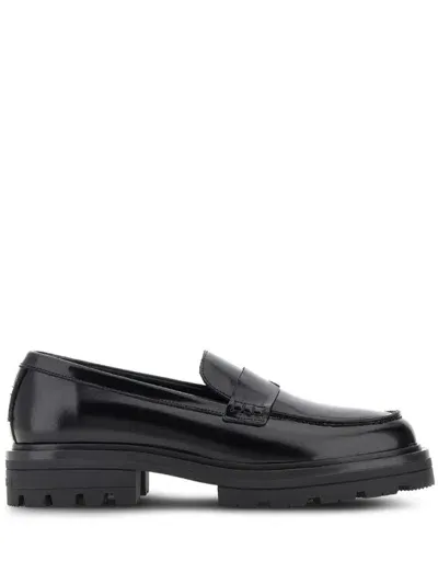 Hogan Slip-on Leather Loafers In Black