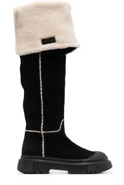 Hogan Fur Detailed Boots In Black