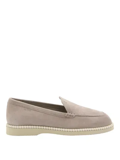 Hogan Grey Suede Loafers In Beige