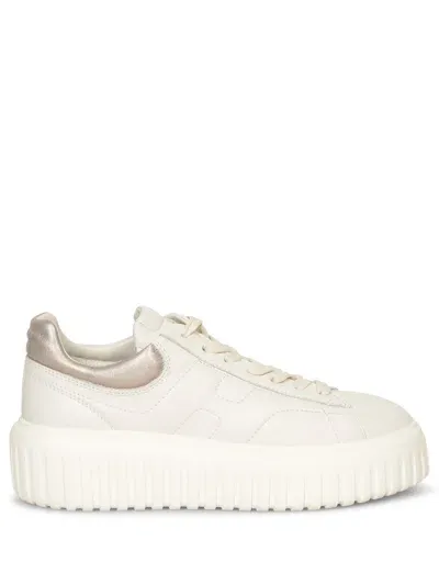 Hogan H-stripes Ivory-gold Sneakers In White