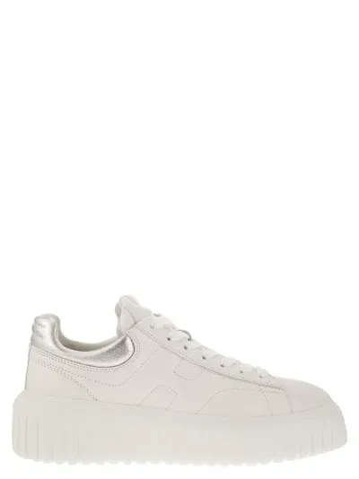 Hogan H-stripes Leather Trainers In White/silver