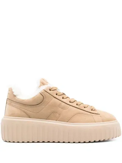 Hogan H-stripes Sneakers With Sheepskin Shoes In Beige