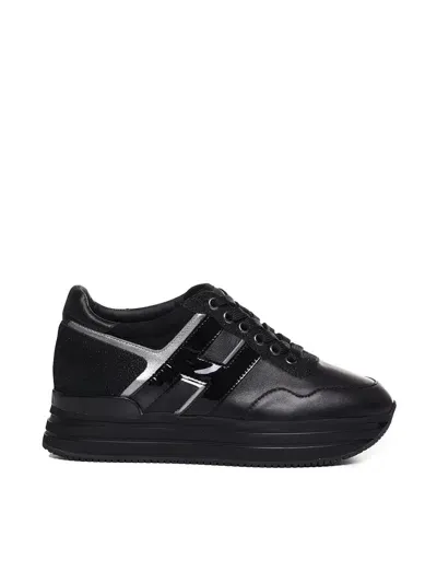 Hogan H483 Midi Platform Sneakers With Glitter Inserts In Black