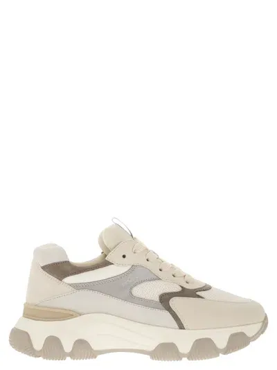 Hogan Hyperactive - Leather And Fabric Trainers In White,beige