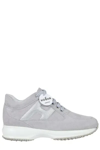 Hogan Interactive Round Toe Lace-up Sneakers In Gray