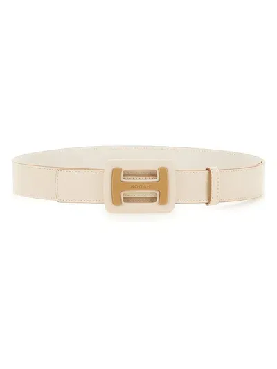 Hogan Leather Belt In Beige