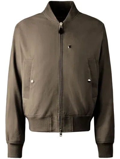 Hogan Leather Bomber Jacket In Braun