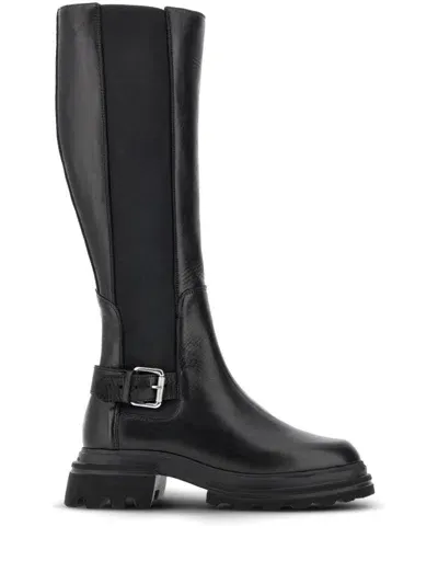 Hogan Leather Boots In Black