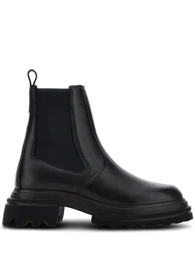 Hogan Leather Chelsea Ankle Boots In Black