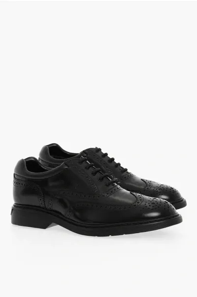 Hogan Leather Oxfords With Brogues Details In Black